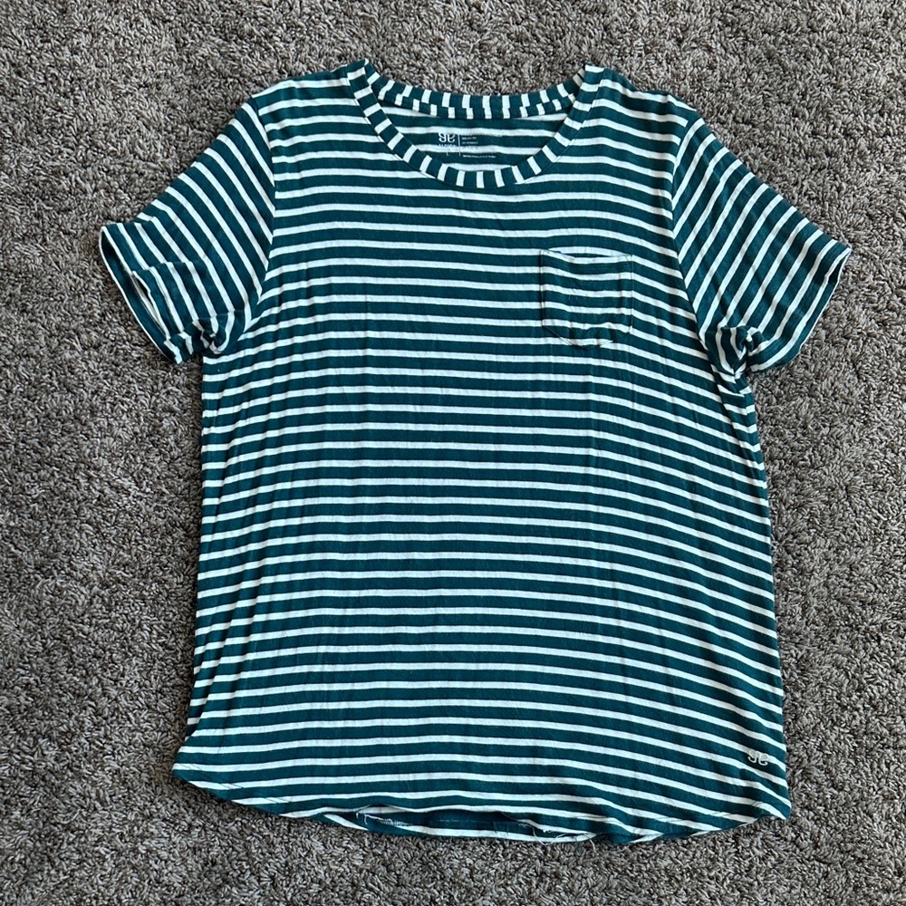 Albion Basic Tee Teal and White Stripe; Sz Large